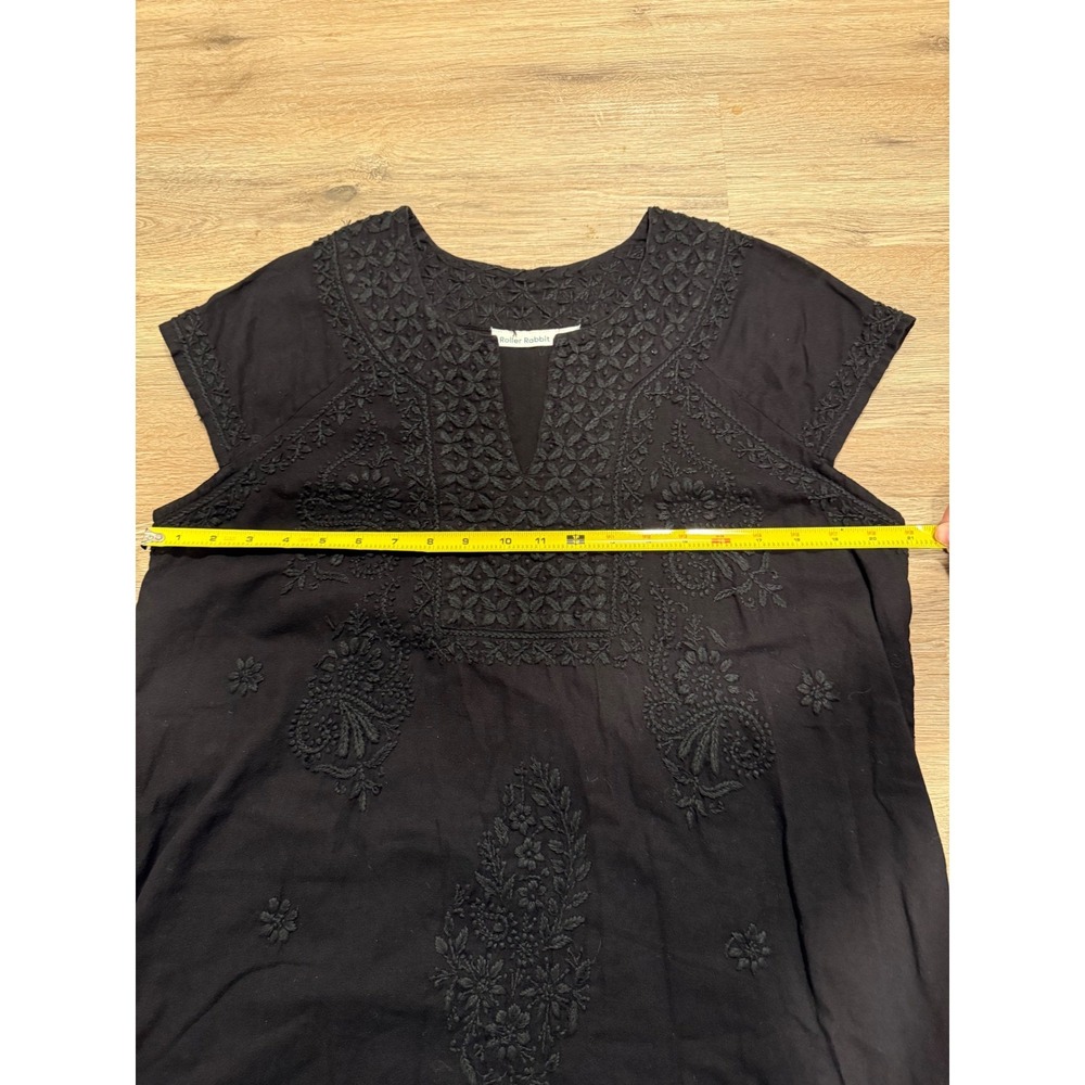 Roller Rabbit Black Embroidered Cotton Shift Dress Womens Large Boho lined - Picture 7 of 9